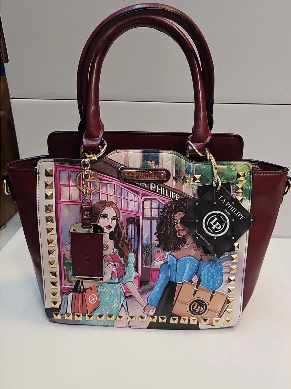 La Philippe Burgundy Illustrated Women’s Satchel Bag